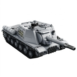 Mô hình pháo tự hành ISU-152 Tikka TK8009 nhìn góc trước, thân giáp xám, nòng pháo dài và cụm bánh xích đen