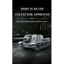Mô hình ISU-152 TK8009 nhìn chính diện với nòng pháo có cụm lỗ xả, súng máy trên nóc tháp và dải xích xếp lớp