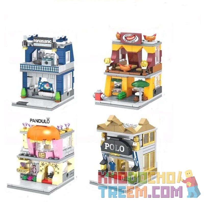 SEMBO SD6072 6072 SD6073 6073 SD6074 6074 SD6075 6075 non  BỘ 4 CỦA HÀNG THỜI TRANG SỨC BÁNH ĐỒ GIA DỤNG bộ đồ chơi xếp lắp ráp ghép mô hình Mini Modular SEMBO BLOCK POLO Đường Phố Thu Nhỏ 144 khối