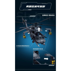 Sơ đồ tháo rời hai cánh ngắn và giá vũ khí của trực thăng Sluban M38-B1612, kèm ghi chú tem nhận diện