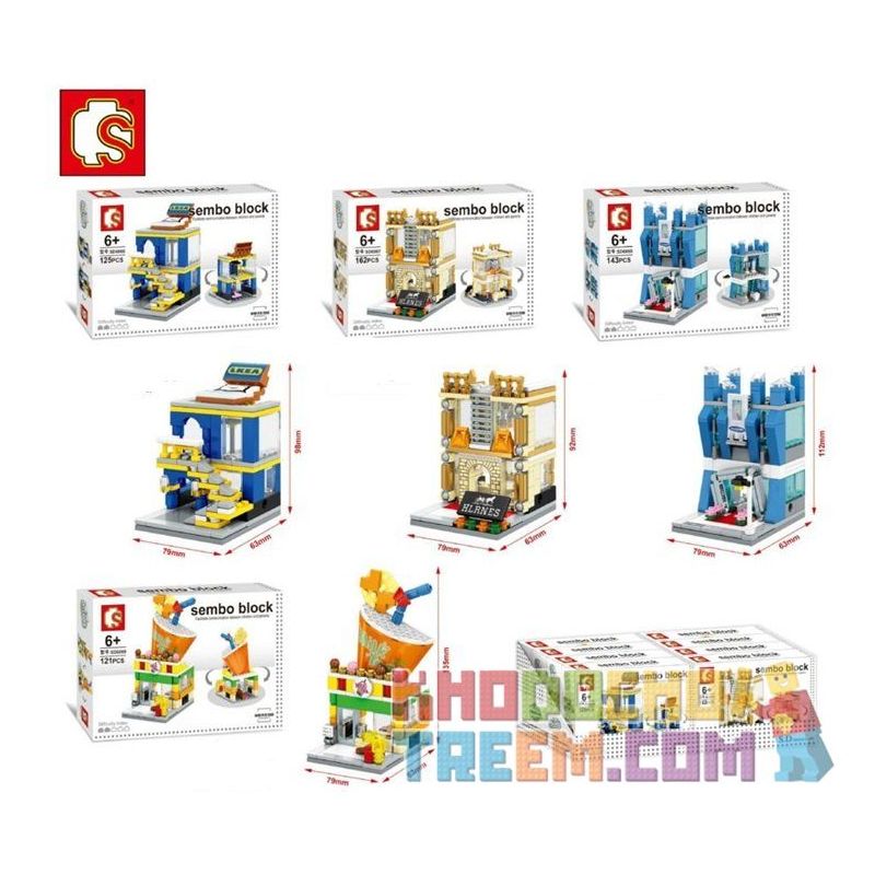SEMBO SD6066 6066 SD6067 6067 SD6068 6068 SD6069 6069 non  BỘ 4 CỦA HÀNG NỘI THẤT THỜI TRANG TÚI XÁCH TRÀ SỮA bộ đồ chơi xếp lắp ráp ghép mô hình Mini Modular SEMBO BLOCK IKEA MILK TEA Đường Phố Thu Nhỏ 162 khối