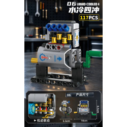 Mẫu động cơ bốn xy-lanh làm mát bằng nước số 06 Forange FC8199 với bốn ống gió xanh dương và logo vỏ sò