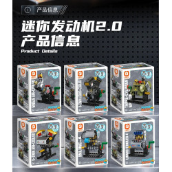 Sáu vỏ hộp nhỏ Pocket Block của bộ Forange FC8199 xếp thành hai hàng, mỗi hộp một kiểu động cơ