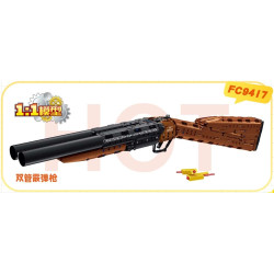 Mô hình lắp ráp súng hai nòng Forange FC9417 tỉ lệ 1:1 với nòng đen song song, báng nâu và hai viên đạn vàng đầu đỏ