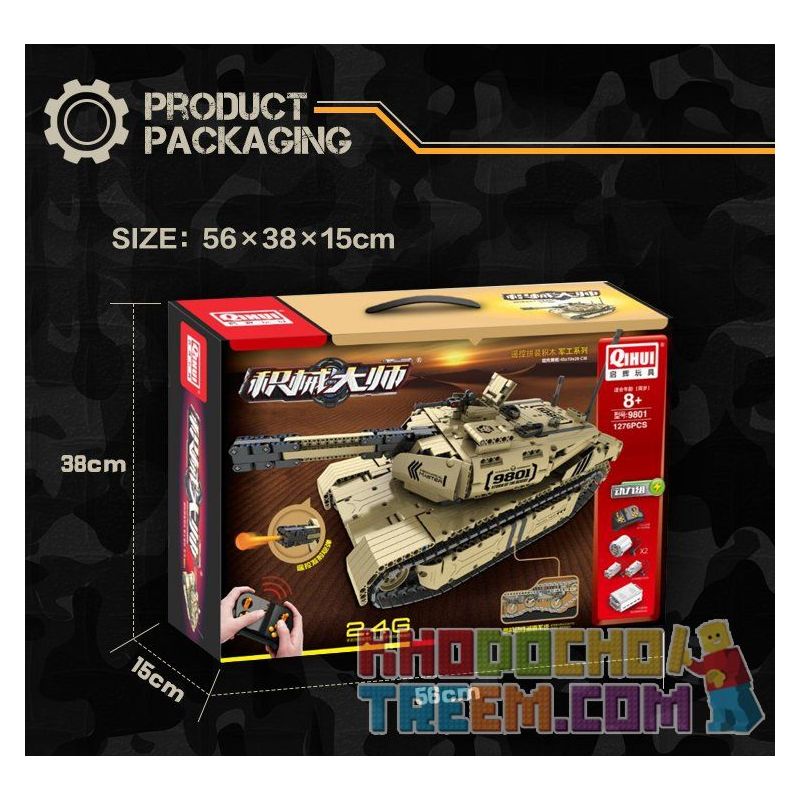 QIHUI 9801 non  XE TĂNG M1A2 bộ đồ chơi xếp lắp ráp ghép mô hình  Kỹ Thuật Công Nghệ Cao Mô Hình Phương Tiện 1276 khối