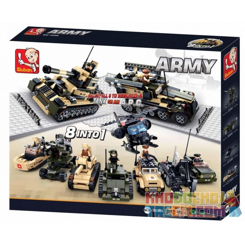 SLUBAN M38-B0588 B0588 0588 M38B0588 38-B0588 M38-B0587 B0587 0587 M38B0587 38-B0587 non  XE TĂNG THIẾT GIÁP 8 TRONG 1 bộ đồ chơi xếp lắp ráp ghép mô hình Military Army Quân Sự Bộ Đội 928 khối