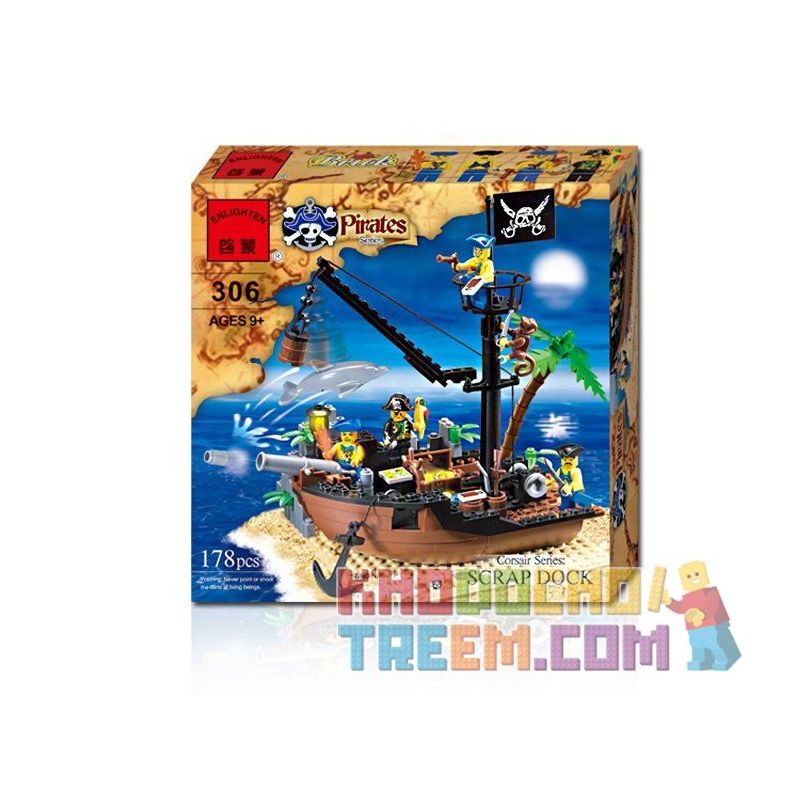 Enlighten 306 Qman 306 non  TÀU THÁO DỠ DOCK bộ đồ chơi xếp lắp ráp ghép mô hình Pirates Of The Caribbean CORSAIR SCRAP DOCK Cướp Biển Vùng Caribe 178 khối