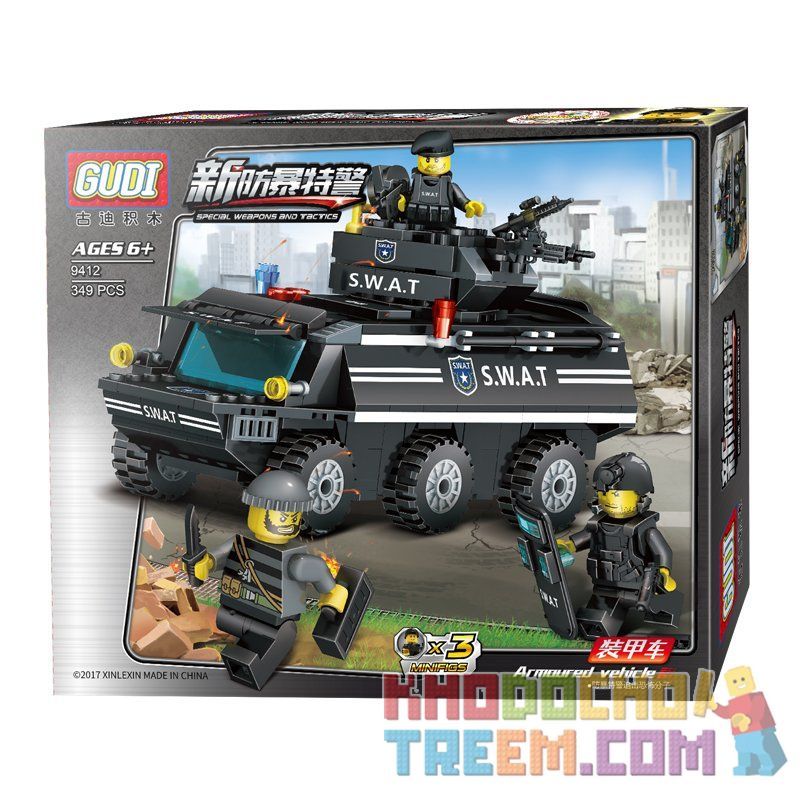 GUDI 9412 Xếp hình kiểu  MILITARY ARMY SWAT Armored Vehicles New Riot Police Armored Car Xe Bọc Thép Của đội đăc Nhiệm Swat 349 khối