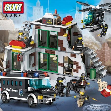 Enlighten 9414 Qman 9414 Xếp hình kiểu  MILITARY ARMY Police SWAT Raid Terrorists Đột Kích Trạm Sửa Xe Chứa Khủng Bố 703 khối