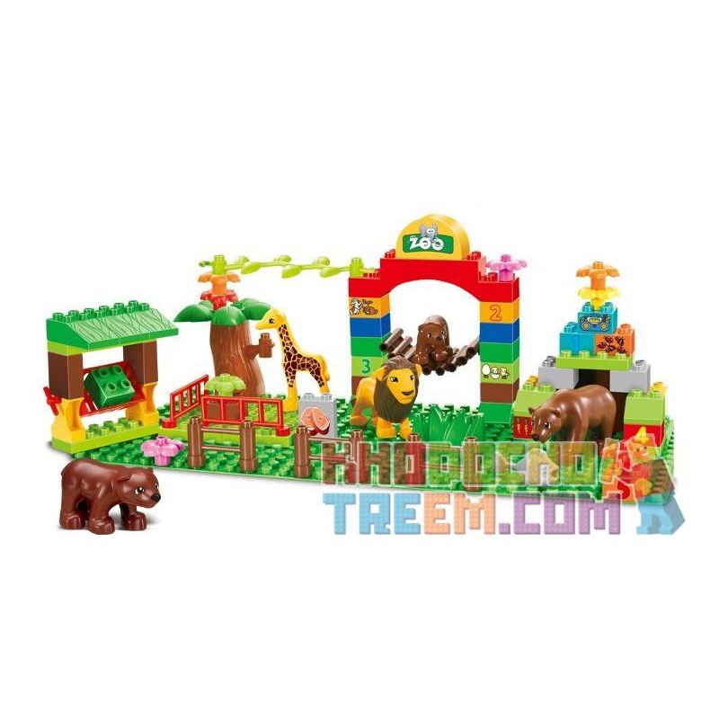 HYSTOYS HONGYUANSHENG AOLEDUOTOYS HG-1357 1357 HG1357 Xếp hình kiểu Lego Duplo DUPLO Happy Zoo Vườn Bách Thú Vui Vẻ 82 khối