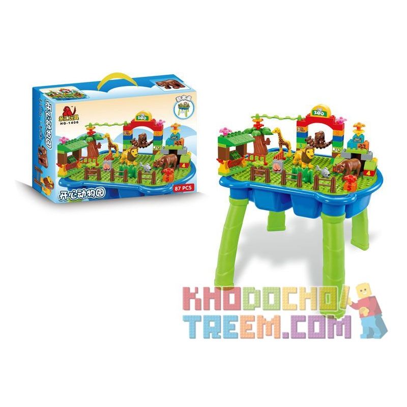 HYSTOYS HONGYUANSHENG AOLEDUOTOYS HG-1406 1406 HG1406 Xếp hình kiểu    Happy Zoo Sở Thú Vui Nhộn Có Bàn 87 khối