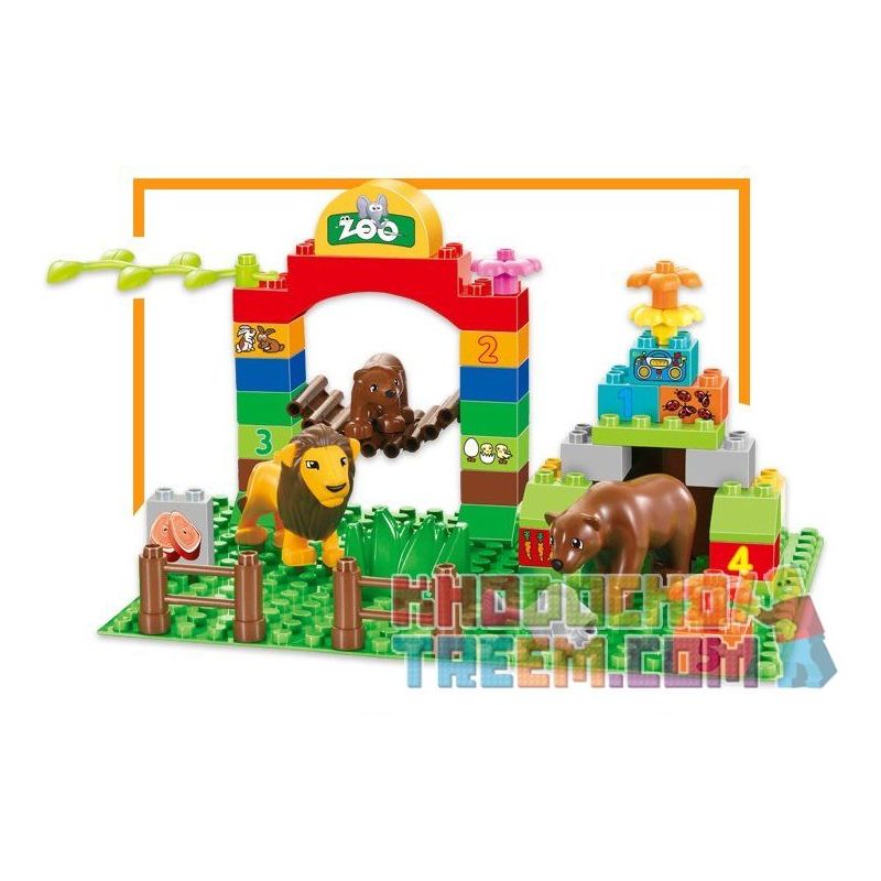 HYSTOYS HONGYUANSHENG AOLEDUOTOYS HG-1406 1406 HG1406 Xếp hình kiểu    Happy Zoo Sở Thú Vui Nhộn Có Bàn 87 khối