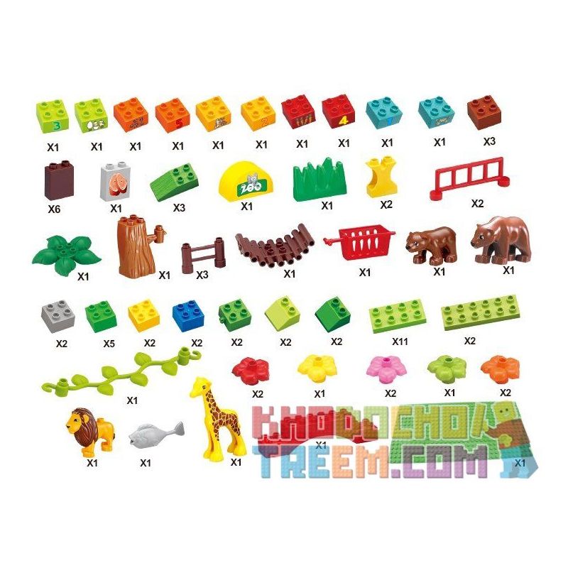 HYSTOYS HONGYUANSHENG AOLEDUOTOYS HG-1406 1406 HG1406 Xếp hình kiểu    Happy Zoo Sở Thú Vui Nhộn Có Bàn 87 khối
