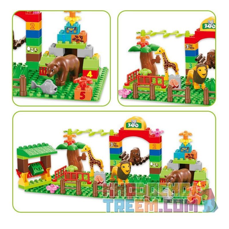 HYSTOYS HONGYUANSHENG AOLEDUOTOYS HG-1406 1406 HG1406 Xếp hình kiểu    Happy Zoo Sở Thú Vui Nhộn Có Bàn 87 khối