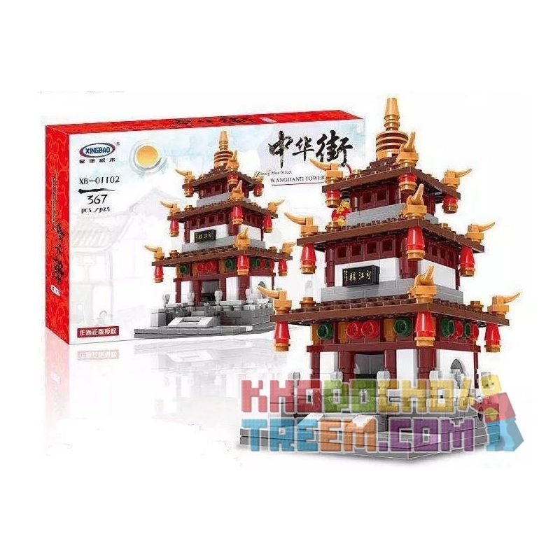 XINGBAO XB non  CHÙA TRƯỜNG HỌC CỬA HÀNG LỤA QUÁN RƯỢU bộ đồ chơi xếp lắp ráp ghép mô hình Chinatown ZHONG HUA STREET WANGJIANG TOWER、CLOTH HOUSE、LIBRARY、TEA Khu Phố Tàu 1502 khối