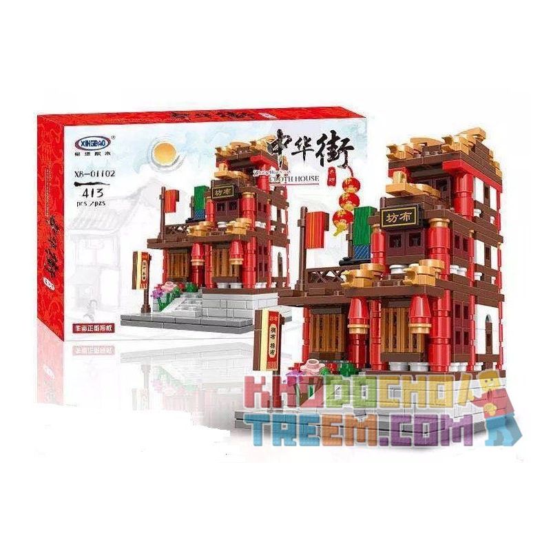 XINGBAO XB non  CHÙA TRƯỜNG HỌC CỬA HÀNG LỤA QUÁN RƯỢU bộ đồ chơi xếp lắp ráp ghép mô hình Chinatown ZHONG HUA STREET WANGJIANG TOWER、CLOTH HOUSE、LIBRARY、TEA Khu Phố Tàu 1502 khối