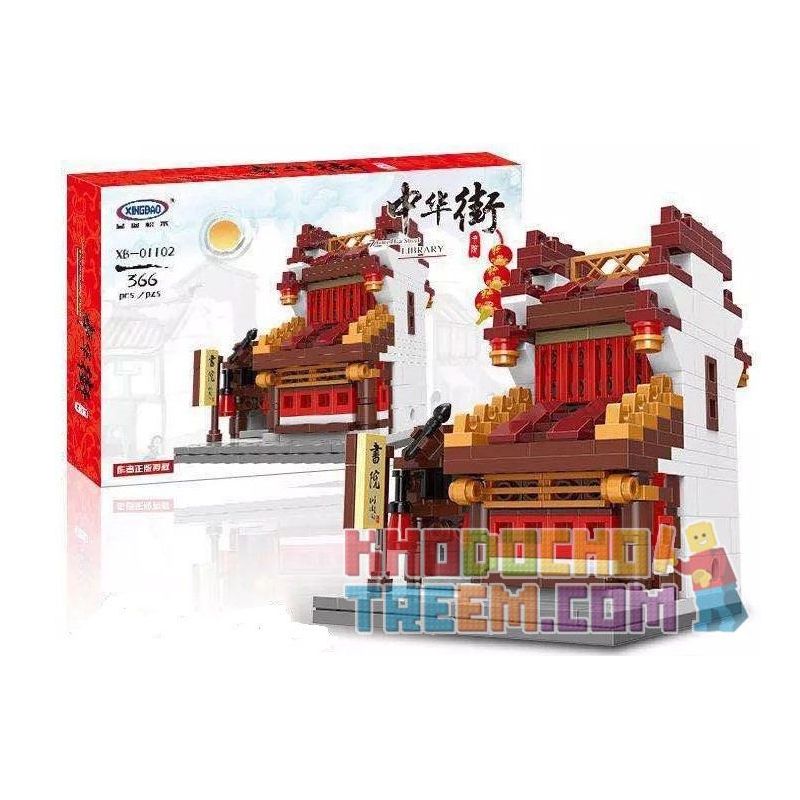 XINGBAO XB non  CHÙA TRƯỜNG HỌC CỬA HÀNG LỤA QUÁN RƯỢU bộ đồ chơi xếp lắp ráp ghép mô hình Chinatown ZHONG HUA STREET WANGJIANG TOWER、CLOTH HOUSE、LIBRARY、TEA Khu Phố Tàu 1502 khối
