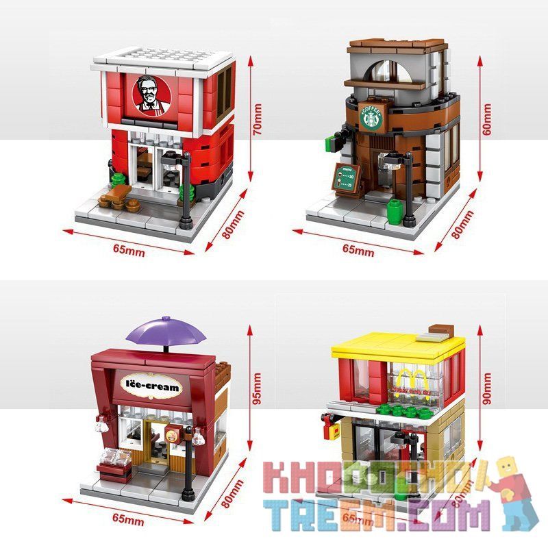 SEMBO SD6010 6010 SD6011 6011 SD6012 6012 SD6013 6013 601509 non  CÁC CỬA HÀNG VUI NHỘN TRÊN PHỐ bộ đồ chơi xếp lắp ráp ghép mô hình Mini Modular SEMBO BLOCK KFC HAAGENDAZS ICE-CREAM MCDONALD'S HOLIDAY STREET COFFEE HOUSE Đường Phố Thu Nhỏ 150 khối
