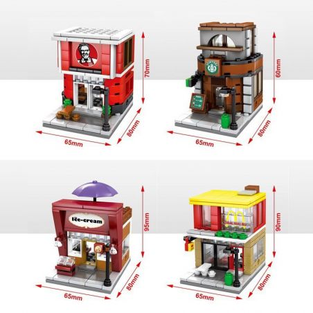 SEMBO SD6010 6010 SD6011 6011 SD6012 6012 SD6013 6013 601509 non  CÁC CỬA HÀNG VUI NHỘN TRÊN PHỐ bộ đồ chơi xếp lắp ráp ghép mô hình Mini Modular SEMBO BLOCK KFC HAAGENDAZS ICE-CREAM MCDONALD'S HOLIDAY STREET COFFEE HOUSE Đường Phố Thu Nhỏ 150 khối