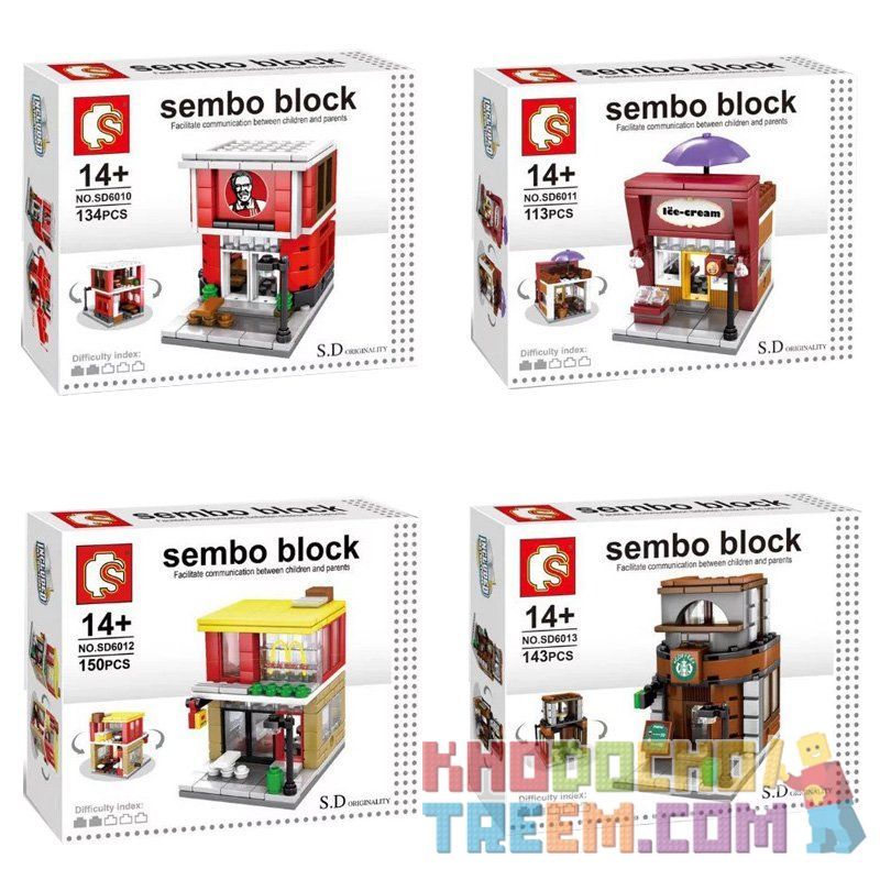 SEMBO SD6010 6010 SD6011 6011 SD6012 6012 SD6013 6013 601509 non  CÁC CỬA HÀNG VUI NHỘN TRÊN PHỐ bộ đồ chơi xếp lắp ráp ghép mô hình Mini Modular SEMBO BLOCK KFC HAAGENDAZS ICE-CREAM MCDONALD'S HOLIDAY STREET COFFEE HOUSE Đường Phố Thu Nhỏ 150 khối