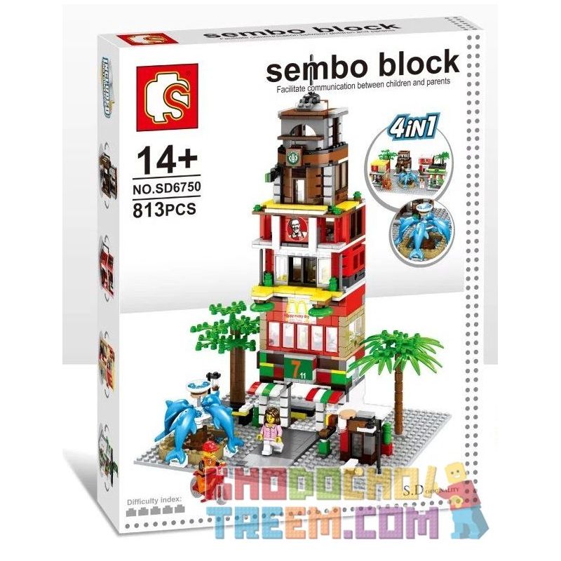 SEMBO SD6750 6750 Xếp hình kiểu  MODULAR BUILDINGS KFC Starbucks McDonalds 7-Eleven 4 Cửa Hàng ăn Nhanh Kết Hợp 813 khối SEMBO SD6750 6750 Xếp hình kiểu  MODULAR BUILDINGS KFC Starbucks McDonalds 7-Eleven 4 Cửa Hàng ăn Nhanh Kết Hợp 813 khối