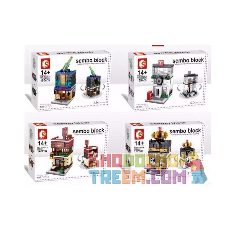 SEMBO SD6021 6021 SD6018 6018 SD6020 6020 601513 non  THÀNH PHỐ THƯƠNG MẠI TRÊN NHỎ bộ đồ chơi xếp lắp ráp ghép mô hình Mini Modular HOLIDAY STREET KARAOKE TV Đường Phố Thu Nhỏ 180 khối