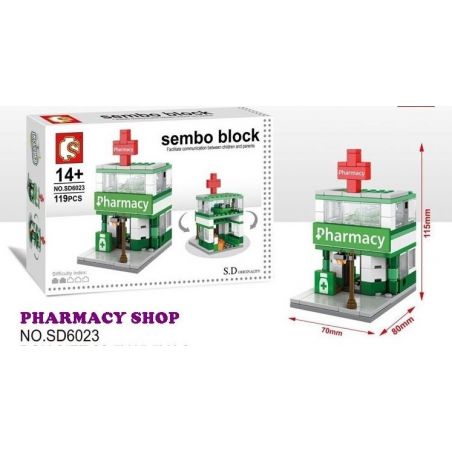SEMBO SD6024 6024 601515 SD6022 6022 601514 SD6023 6023 SD6025 6025 non  PHỐ THƯƠNG MẠI VÀ NGÔI NHÀ KẸO NGỌT TRÊN ĐƯỜNG bộ đồ chơi xếp lắp ráp ghép mô hình Mini Modular HOLIDAY STREET SODA DRINK CANDY HOUSE SEMBO BLOCK PHARMACY Đường Phố Thu Nhỏ 189 khối
