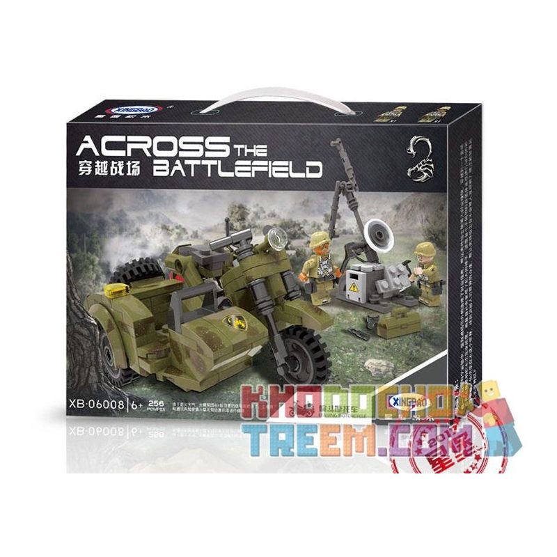 XINGBAO XB-06008 06008 XB06008 non  XE MÔ TÔ 3 BÁNH bộ đồ chơi xếp lắp ráp ghép mô hình Across The Battlefield ACROSS THE BATTLEFIELD LEANING MOTORCYCLE Băng Qua Chiến Trường 256 khối