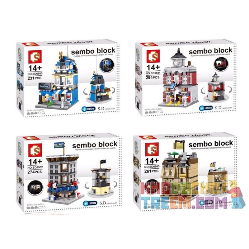 SEMBO WEKKI VIGGI SD6500 6500 SD6501 6501 SD6502 6502 SD6503 6503 non Lego TIỆM HỚT TÓC SỞ CỨU HỎA GÓC WALMART KHÁCH SẠN HOLIDAY bộ đồ chơi xếp lắp ráp ghép mô hình Mini Modular SEMBO BLOCK Đường Phố Thu Nhỏ 294 khối