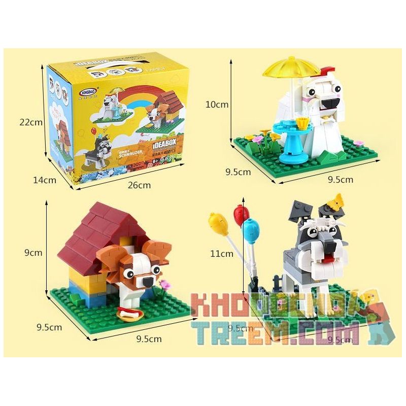 XINGBAO XB-18002 18002 XB18002 non  THÀNH PHỐ CÚN CON BẰNG GẠCH VUI NHỘN bộ đồ chơi xếp lắp ráp ghép mô hình Ideabox CUTE BRICK PUPPY Hộp Sáng Tạo 402 khối