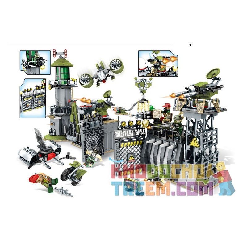 SEMBO 11720 non  TẤN CÔNG DOANH TRẠI QUÂN ĐỘI bộ đồ chơi xếp lắp ráp ghép mô hình Black Gold Cuộc Chiến Vàng Đen 761 khối