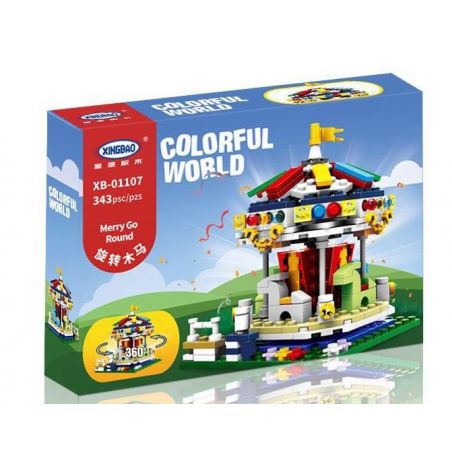 XINGBAO XB-01107 01107 XB01107 non  NGỰA GỖ XOAY VÒNG bộ đồ chơi xếp lắp ráp ghép mô hình Colorful World COLORFUL WORLD MERRY GO ROUND Thế Giới Sắc Màu 343 khối