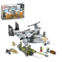 SEMBO 11712 non  NGĂN CHẶN MÁY BAY QUÂN SỰ OSPREY bộ đồ chơi xếp lắp ráp ghép mô hình Black Gold Cuộc Chiến Vàng Đen 640 khối