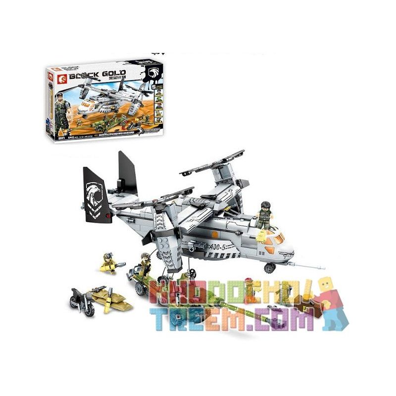 SEMBO 11712 non  NGĂN CHẶN MÁY BAY QUÂN SỰ OSPREY bộ đồ chơi xếp lắp ráp ghép mô hình Black Gold Cuộc Chiến Vàng Đen 640 khối