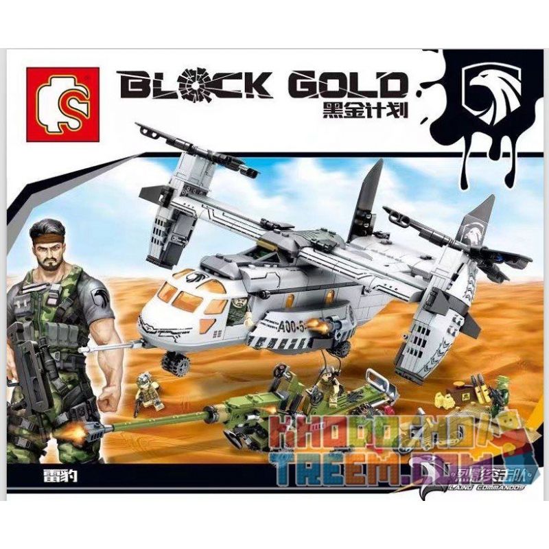 SEMBO 11712 non  NGĂN CHẶN MÁY BAY QUÂN SỰ OSPREY bộ đồ chơi xếp lắp ráp ghép mô hình Black Gold Cuộc Chiến Vàng Đen 640 khối