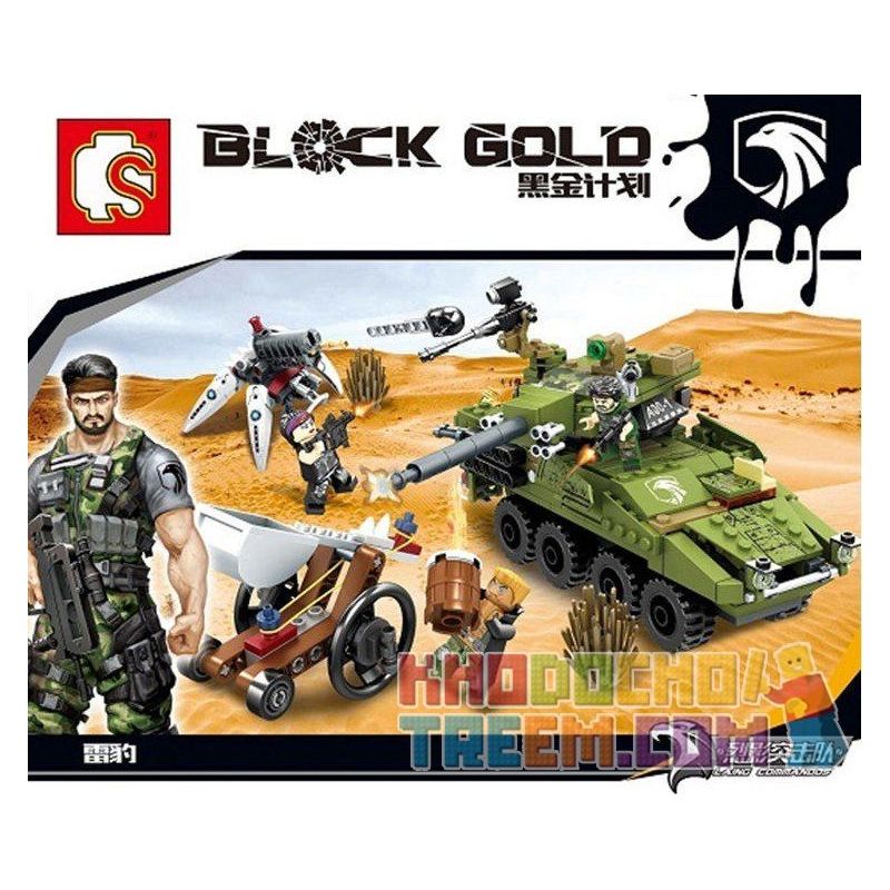 SEMBO 11694 non  XE TĂNG TẤN CÔNG KHU VÀNG TẶC bộ đồ chơi xếp lắp ráp ghép mô hình Black Gold Cuộc Chiến Vàng Đen 438 khối
