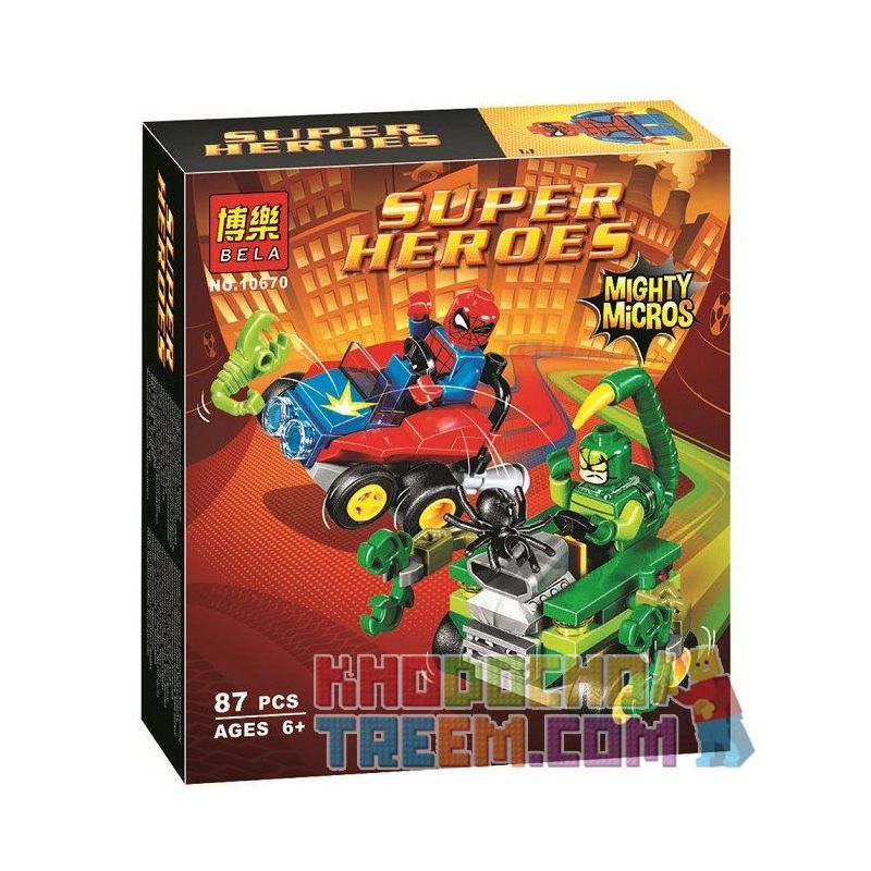 NOT Lego MIGHTY MICROS SPIDER-MAN VS. SCORPION 76071 Bela Lari 10670 LELE 34049 xếp lắp ráp ghép mô hình MINI TANKS SCARLET SPIDER VS. SANDMAN MIGHTY MICROS NGƯỜI NHỆN BỌ CẠP Marvel Super Heroes Siêu Anh Hùng Marvel 79 khối