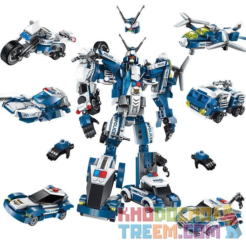 Enlighten 1407 Qman 1407 non Lego RÔ-BỐT CẢNH SÁT bộ đồ chơi xếp lắp ráp ghép mô hình Transformers THE RAGING WARRIOR Robot Đại Chiến Người Máy Biến Hình 577 khối