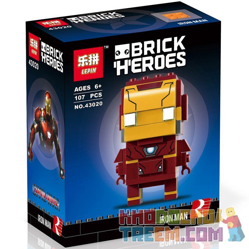 NOT Lego IRON MAN 41590 JISI 6818 Bela Lari 10767 LEPIN 43020 xếp lắp ráp ghép mô hình NGƯỜI SẮT NGƯỜI SẮT Brickheadz Nhân Vật Đầu To 96 khối
