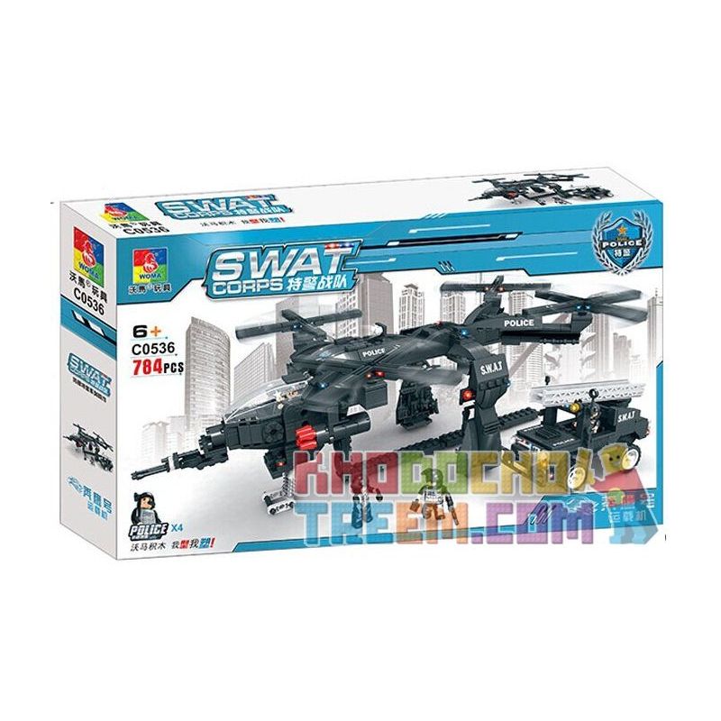 WOMA C0536 0536 Xếp hình kiểu Lego SWAT SPECIAL FORCE SWAT Carrier Trực Thăng Vận Tải Cẩu ô Tô đặc Nhiệm 784 khối