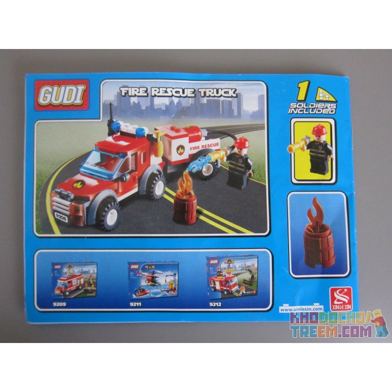 GUDI 9208 non  XE BÁN TẢI CỨU HỎA bộ đồ chơi xếp lắp ráp ghép mô hình City FIREMAN FIRE RESCUE TRUCK Thành Phố 122 khối