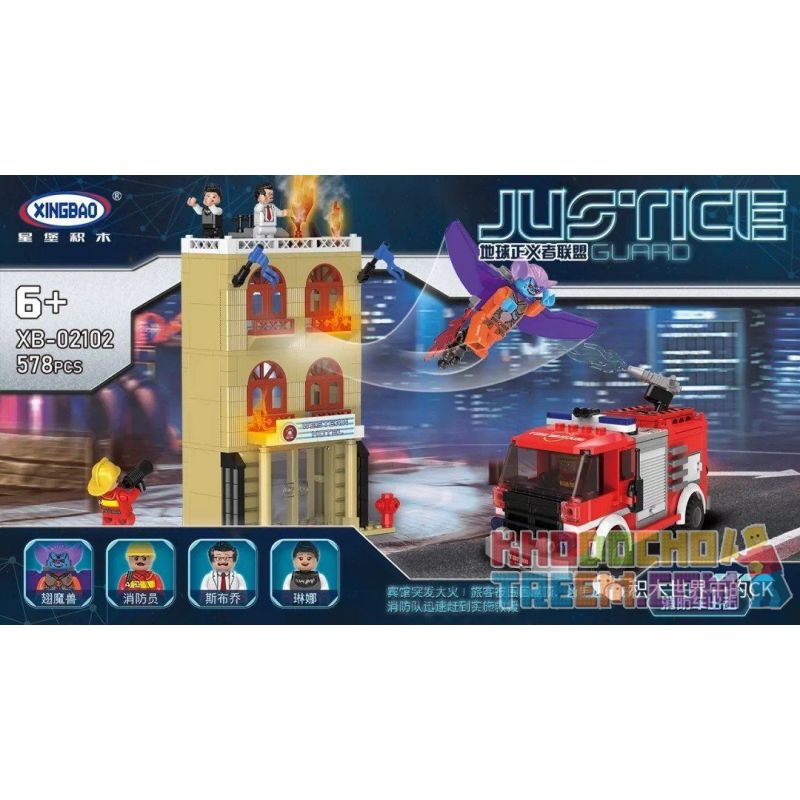 XINGBAO XB-02102 02102 XB02102 non Lego GIẢI CỨU NGÔI NHÀ BỐC CHÁY bộ đồ chơi xếp lắp ráp ghép mô hình Justice Guard Cảnh Sát Bảo Vệ Hòa Bình 578 khối