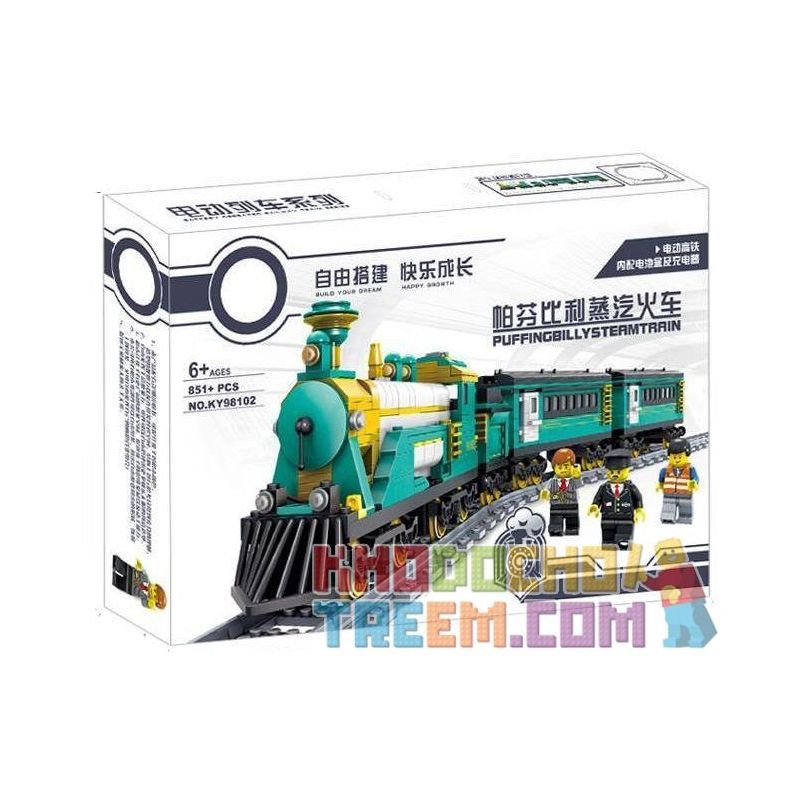 Kazi KY98102 98102 KY98225 98225 non  TÀU HỎA HƠI NƯỚC CHỞ KHÁCH CÓ RAY ĐỘNG CƠ PIN SẠC bộ đồ chơi xếp lắp ráp ghép mô hình Trains PUFFINGBILLY STERMTRAIN 851 khối