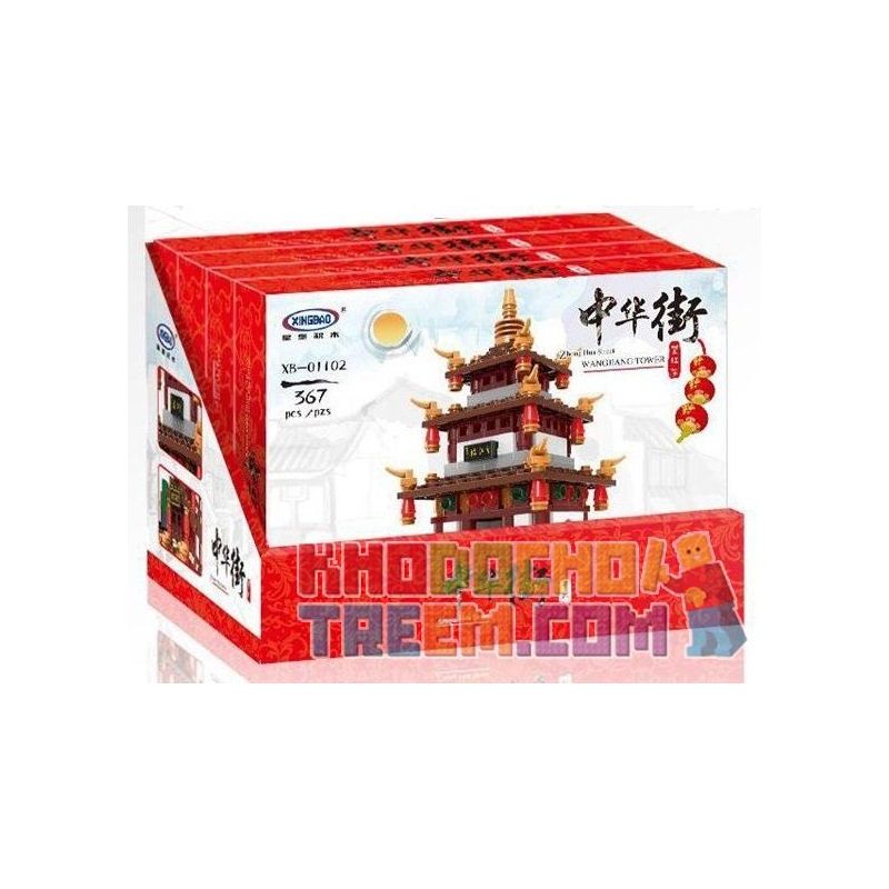 XINGBAO XB non  CHÙA TRƯỜNG HỌC CỬA HÀNG LỤA QUÁN RƯỢU bộ đồ chơi xếp lắp ráp ghép mô hình Chinatown ZHONG HUA STREET WANGJIANG TOWER、CLOTH HOUSE、LIBRARY、TEA Khu Phố Tàu 1502 khối