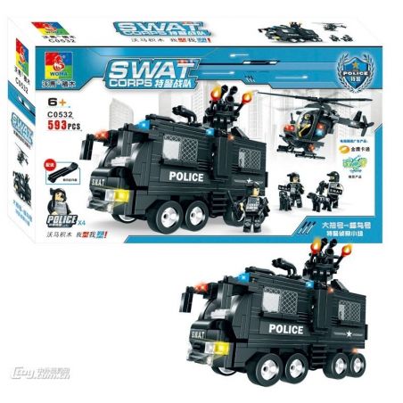 WOMA C0532 0532 Xếp hình kiểu  SWAT SPECIAL FORCE SWAT Team Force Trực Thăng Phối Hợp Xe Chở Lính đặc Nhiệm 593 khối