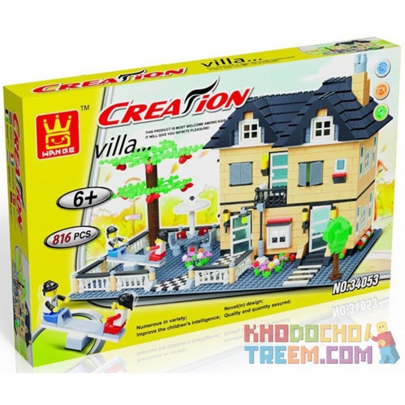 WANGE DR.LUCK 34053 non  BIỆT THỰ VỚI SÂN CHƠI bộ đồ chơi xếp lắp ráp ghép mô hình City CITYINN Thành Phố 815 khối