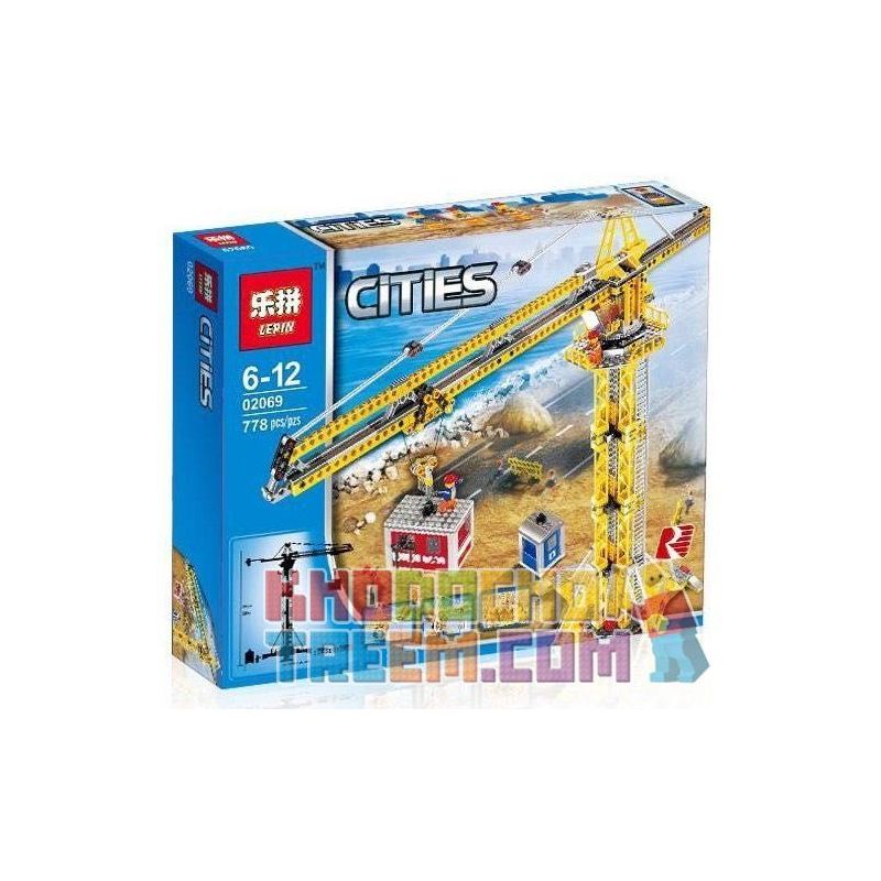 NOT Lego BUILDING CRANE 7905 LEPIN 02069 xếp lắp ráp ghép mô hình CẦN CẨU XÂY NHÀ DỰNG City Thành Phố 721 khối