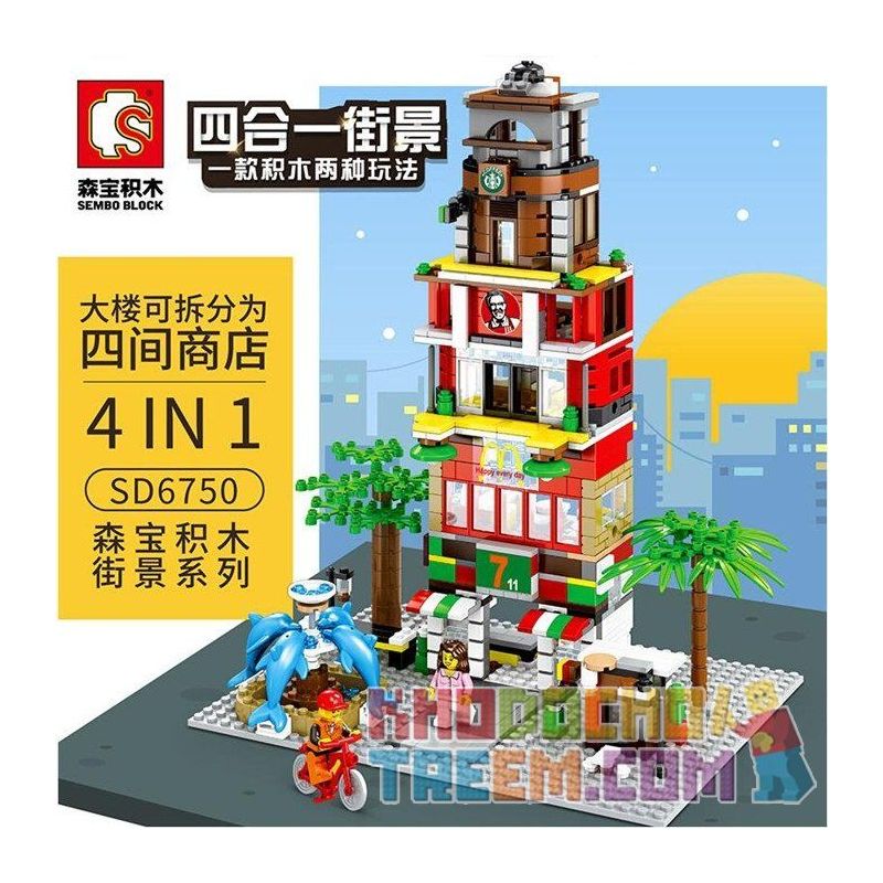 SEMBO SD6750 6750 Xếp hình kiểu  MODULAR BUILDINGS KFC Starbucks McDonalds 7-Eleven 4 Cửa Hàng ăn Nhanh Kết Hợp 813 khối SEMBO SD6750 6750 Xếp hình kiểu  MODULAR BUILDINGS KFC Starbucks McDonalds 7-Eleven 4 Cửa Hàng ăn Nhanh Kết Hợp 813 khối