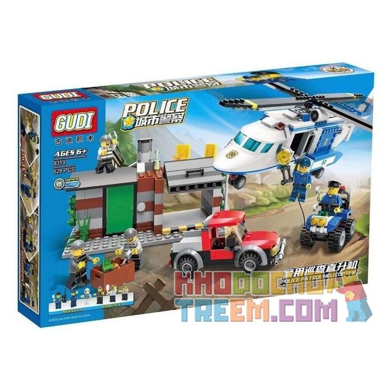 GUDI 9319 non  TRỰC THĂNG CẢNH SÁT PHỐI HỢP MÔ TÔ 4 BÁNH bộ đồ chơi xếp lắp ráp ghép mô hình City POLICE Thành Phố 628 khối
