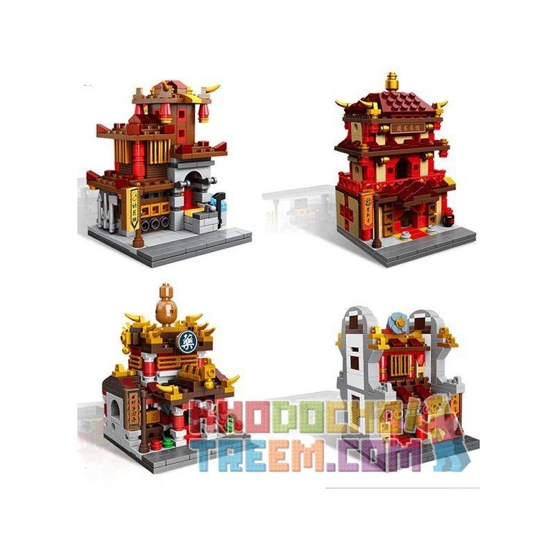 XINGBAO XB-01101 01101 XB01101 non  TIỆM THUỐC KHÁCH ĐIẾM TRANG SỨC LÒ RÈN bộ đồ chơi xếp lắp ráp ghép mô hình Mini Modular ZHONG HUA STREET Đường Phố Thu Nhỏ 1393 khối